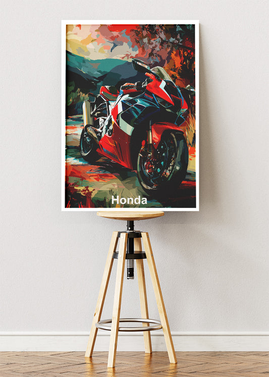 Honda Superbike Performance Art Wall Poster & Canvas
