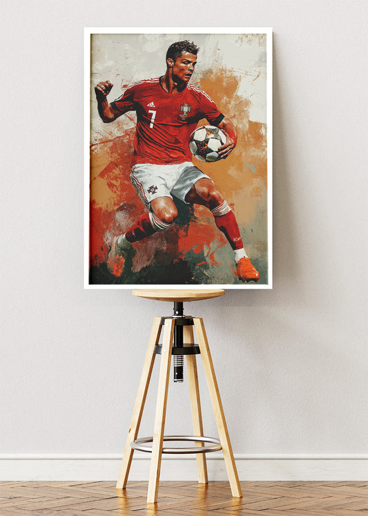 Cristiano Ronaldo Dynamic Action Wall Art | Expressive Football Art Poster & Canvas