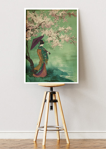 Japanese Geisha Cherry Blossom Lake Canvas & Poster Print – AI PRINT LAB