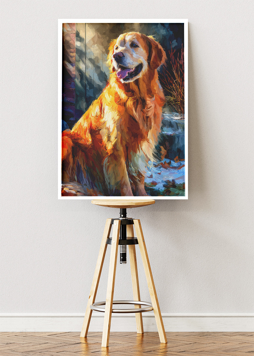 Golden Retriever Poster & Canvas Print – Warm Sunset Dog Portrait Art