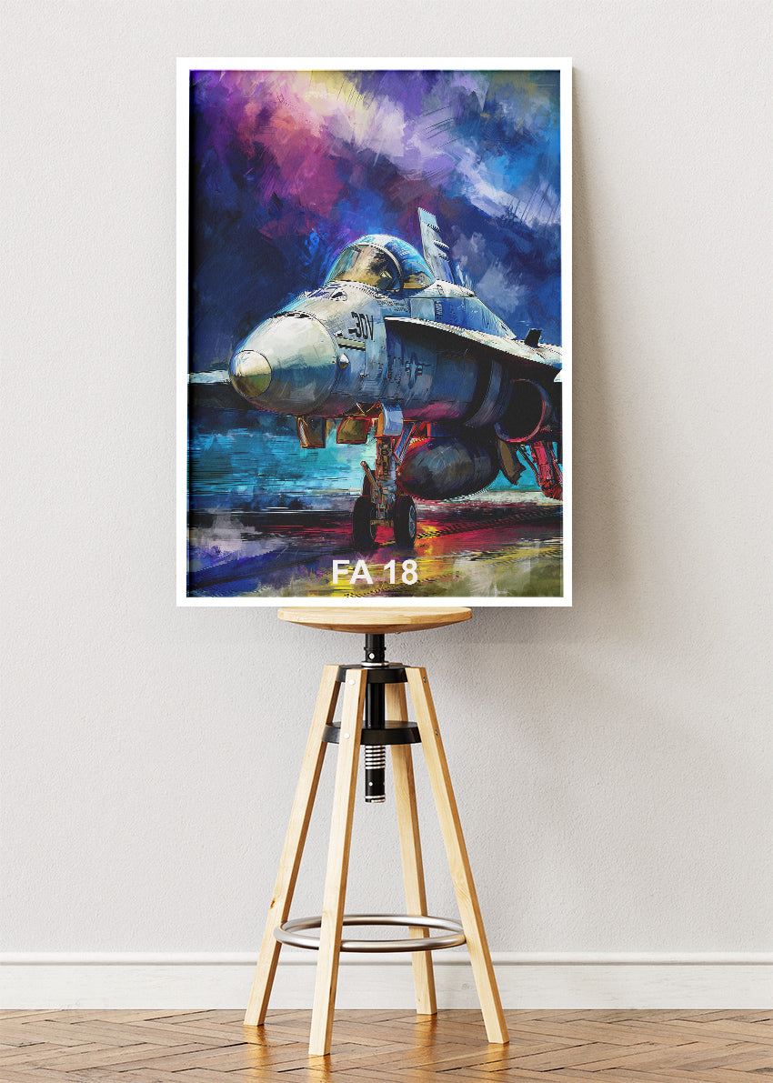 FA-18 Hornet Fighter Jet Poster & Canvas Print – Vibrant Aviation Wall Art