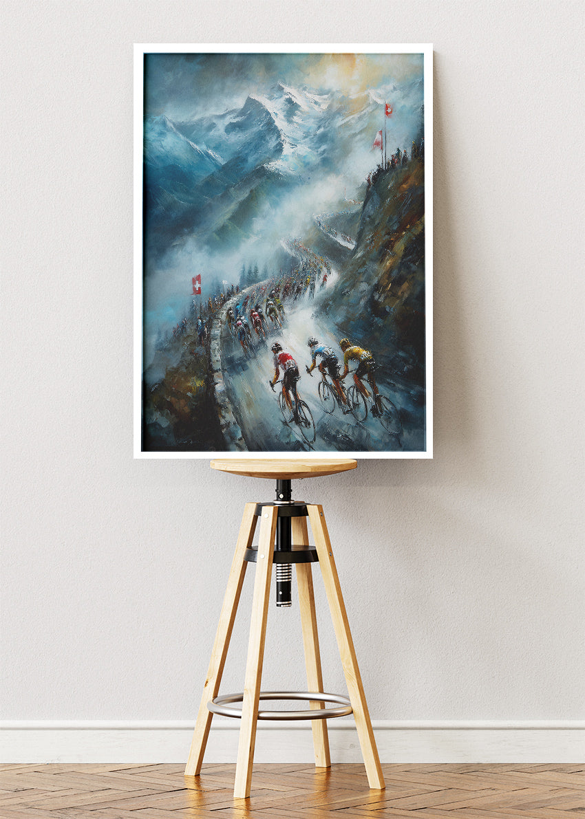 Epic Alpine Cycling Poster & Canvas Art Print – Mountain Switchback Climb