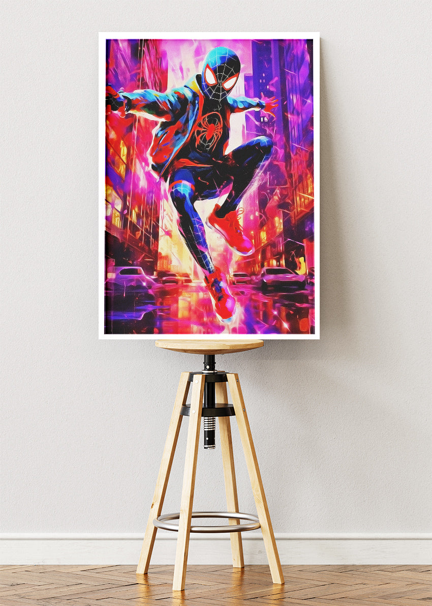 Miles Morales Neon City Action Canvas Print & Poster – AI PRINT LAB
