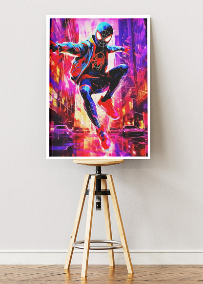 Miles Morales Neon City Action Canvas Print & Poster – AI PRINT LAB