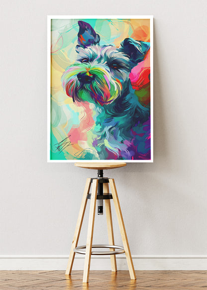 Colorful Schnauzer Dog Poster & Canvas Print – Vibrant Pop Art Pet Illustration