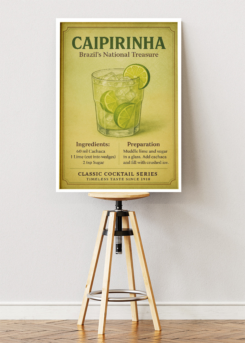 Caipirinha Vintage Cocktail Poster & Canvas Print | Brazil’s National Treasure Bar Wall Art