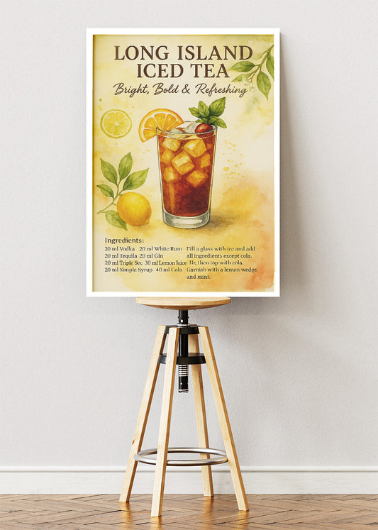 Long Island Iced Tea Watercolor Cocktail Poster & Canvas Print | Bright Bar Wall Art