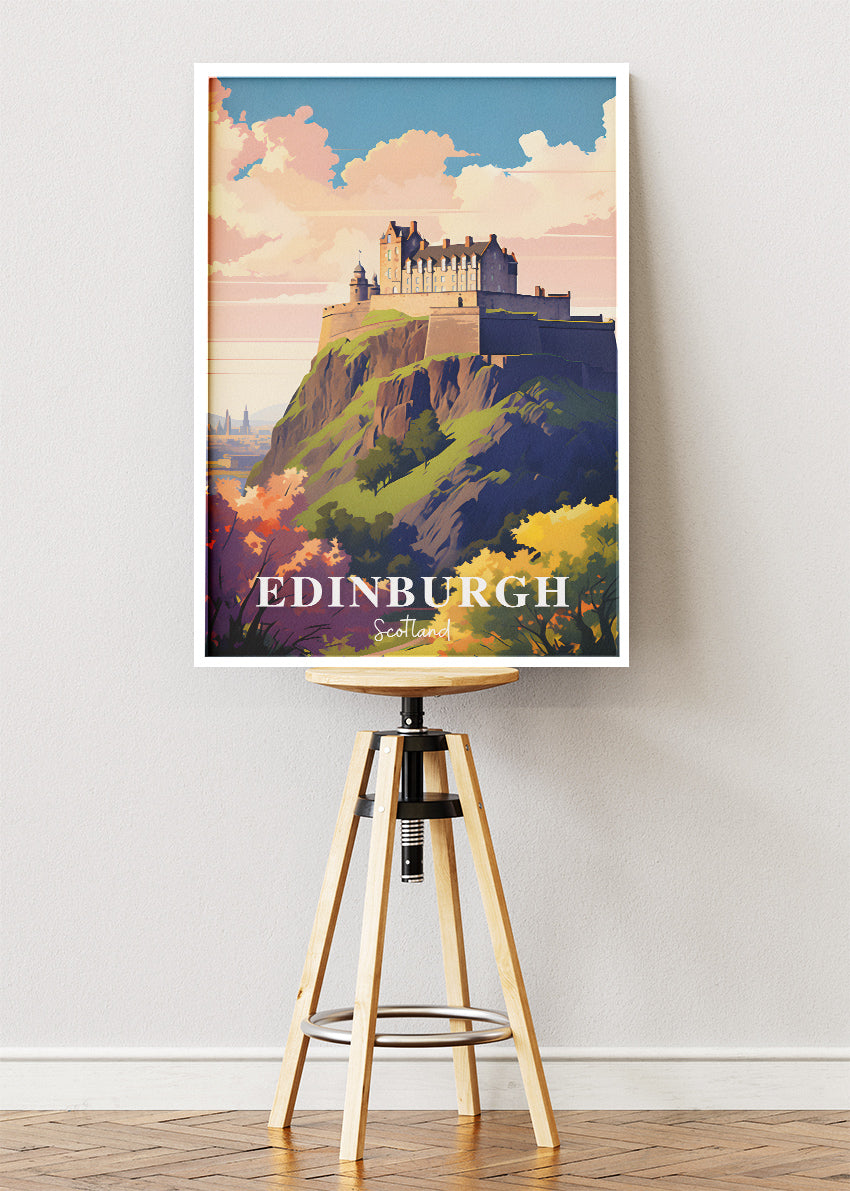 Edinburgh Scotland Poster & Canvas Print – Illustrated Edinburgh Castle Art