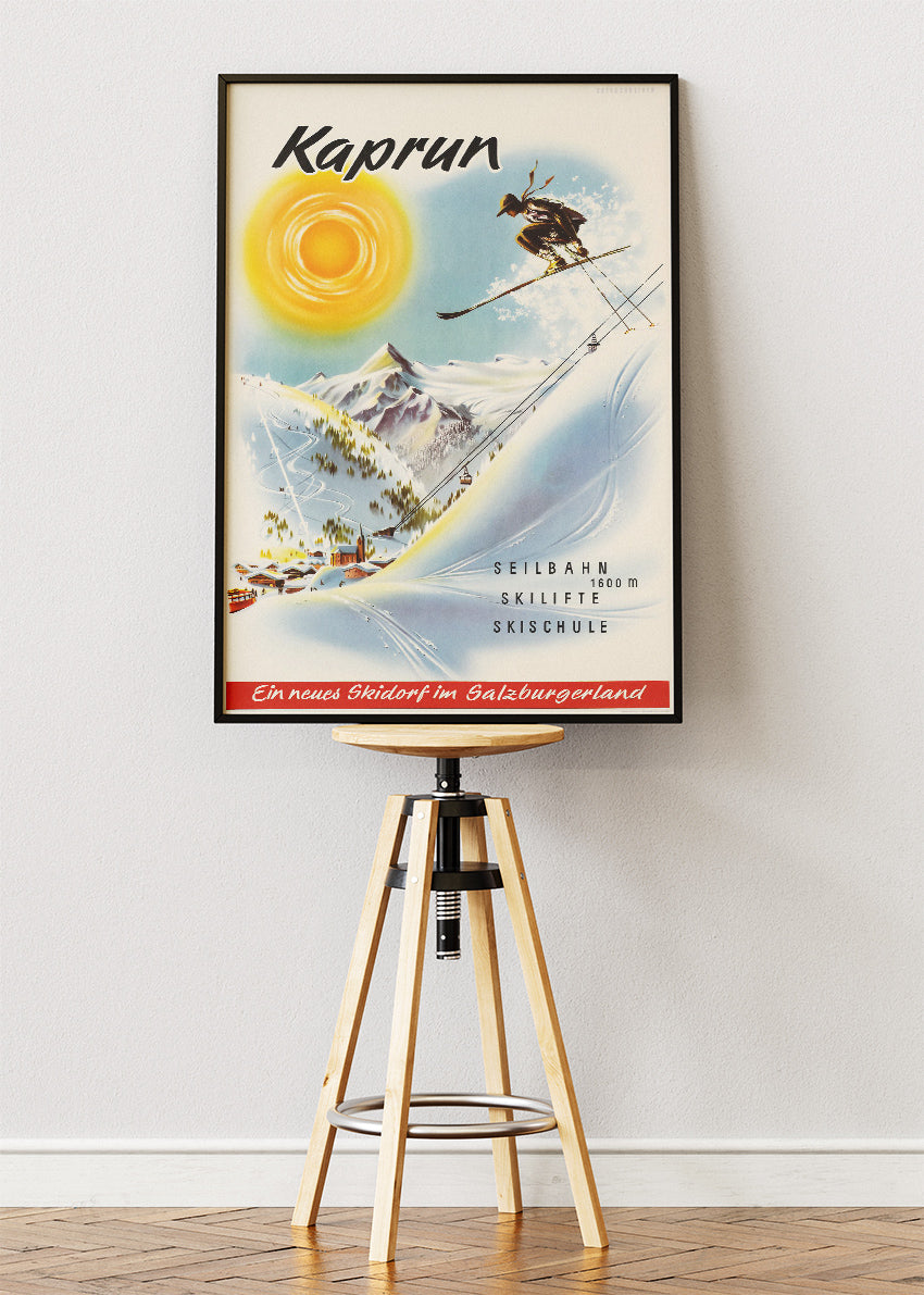 Kaprun Vintage Ski Poster & Canvas Print – Retro Austrian Alps Winter Sports Artwork