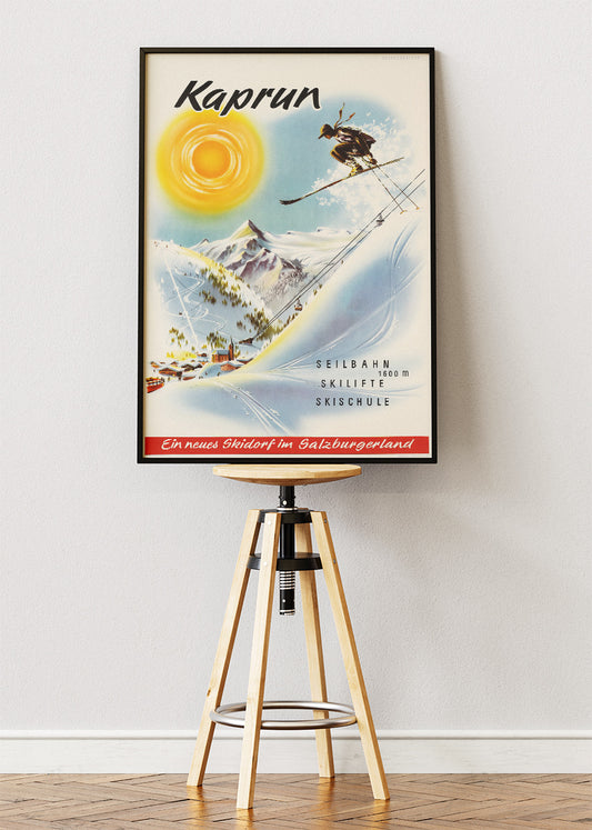 Kaprun Vintage Ski Poster & Canvas Print – Retro Austrian Alps Winter Sports Artwork