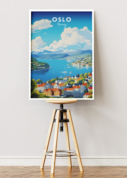 Oslo Norway Poster & Canvas Print – Modern Illustrated Scenic Fjord City Art