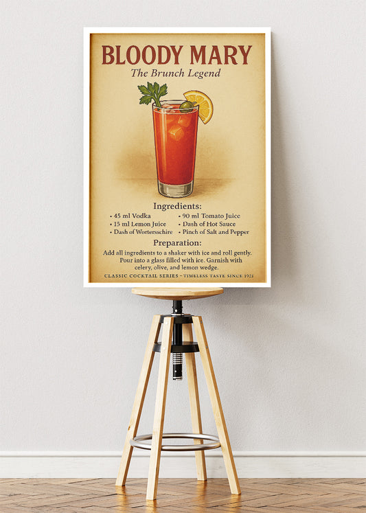 Bloody Mary Vintage Cocktail Poster & Canvas Print | The Brunch Legend Bar Wall Art