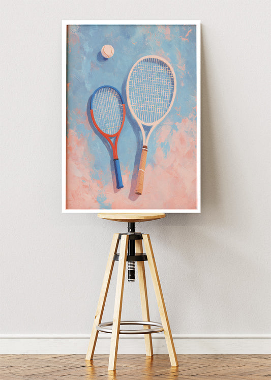 Pastel Tennis Rackets Wall Art Poster & Canvas Print – Vintage Sports Decor