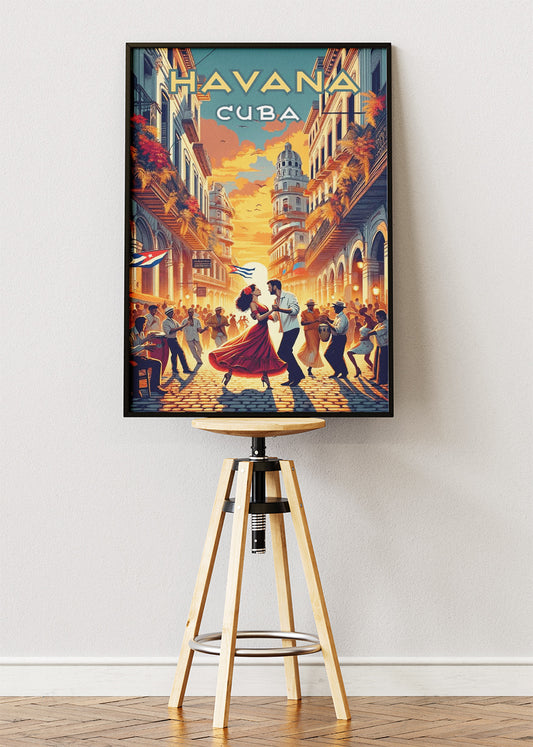 Havana Cuba Dancing Street Scene Poster & Canvas Print – Vintage Retro Art