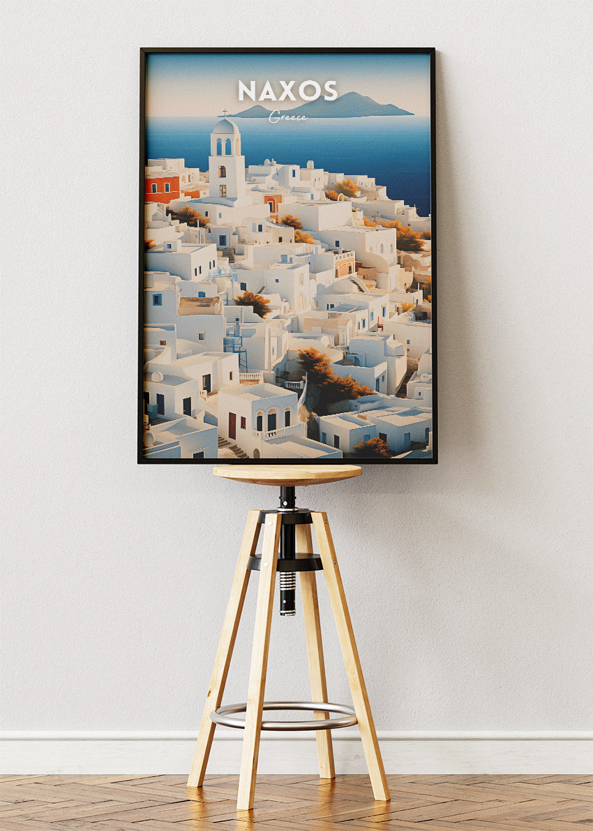 Naxos Greece Poster & Canvas Print – White Cycladic Houses & Aegean View Art