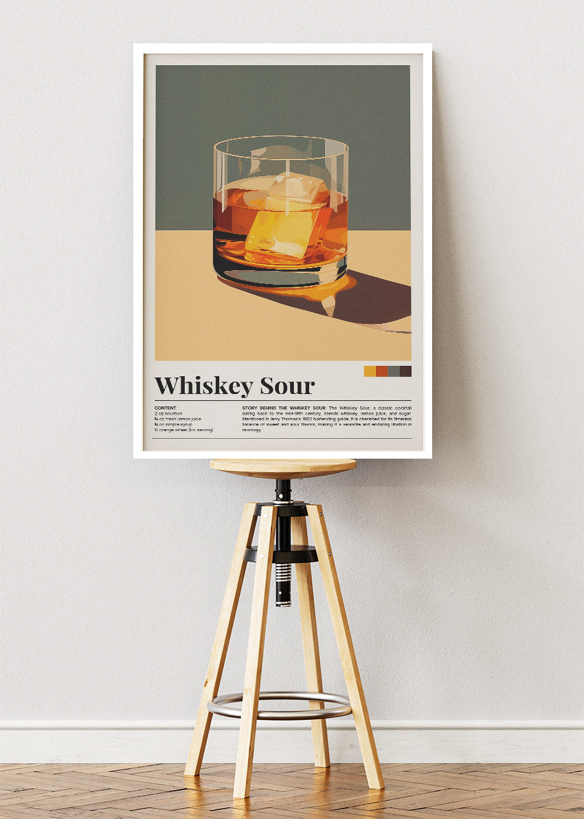 Whiskey Sour Modern Minimalist Cocktail Poster & Canvas Print | Elegant Bar Wall Art