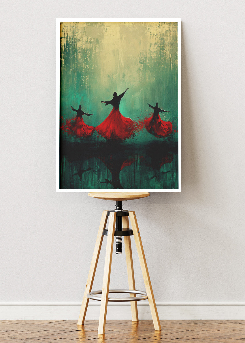 Abstract Whirling Dervish Red Dance Canvas & Poster Print – AI PRINT LAB