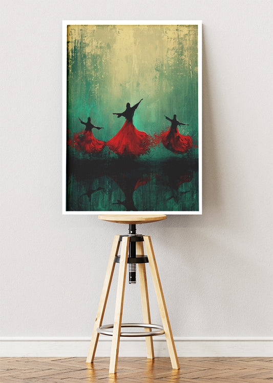 Abstract Whirling Dervish Red Dance Canvas & Poster Print – AI PRINT LAB