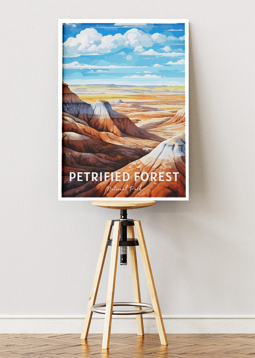 Petrified Forest National Park Poster & Canvas Print – Painted Desert Landscape Illustration Wall Art