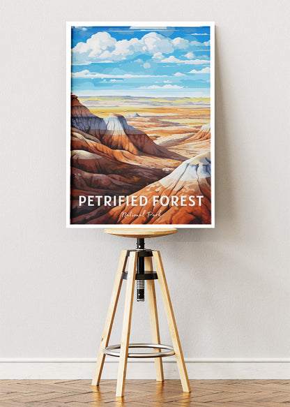 Petrified Forest National Park Poster & Canvas Print – Painted Desert Landscape Illustration Wall Art