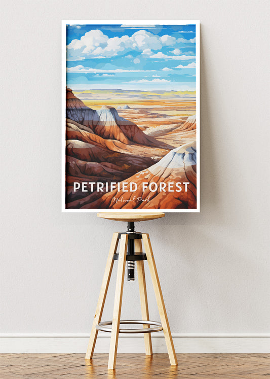 Petrified Forest National Park Poster & Canvas Print – Painted Desert Landscape Illustration Wall Art