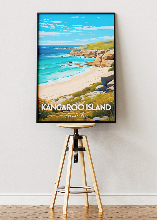 Kangaroo Island Australia Travel Poster & Canvas Wall Art – Coastal Beach Print
