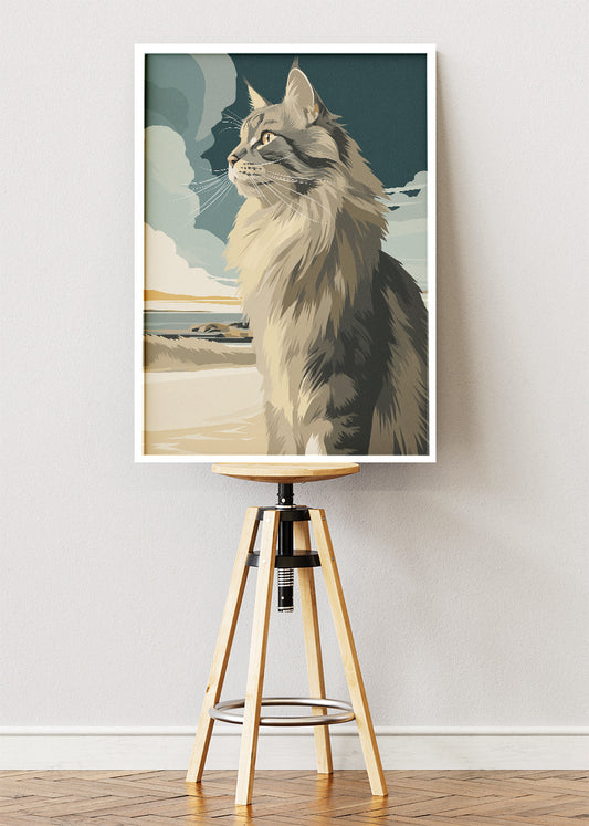 Maine Coon Cat Poster & Canvas Print – Retro Minimalist Feline Art