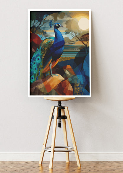 Peacock Poster & Canvas Print – Geometric Abstract Wildlife Art