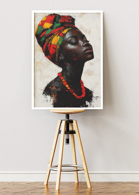 African Headwrap Woman Wall Art – Colourful Cultural Portrait Canvas Print & Modern Statement Poster for Living Room Decor UK