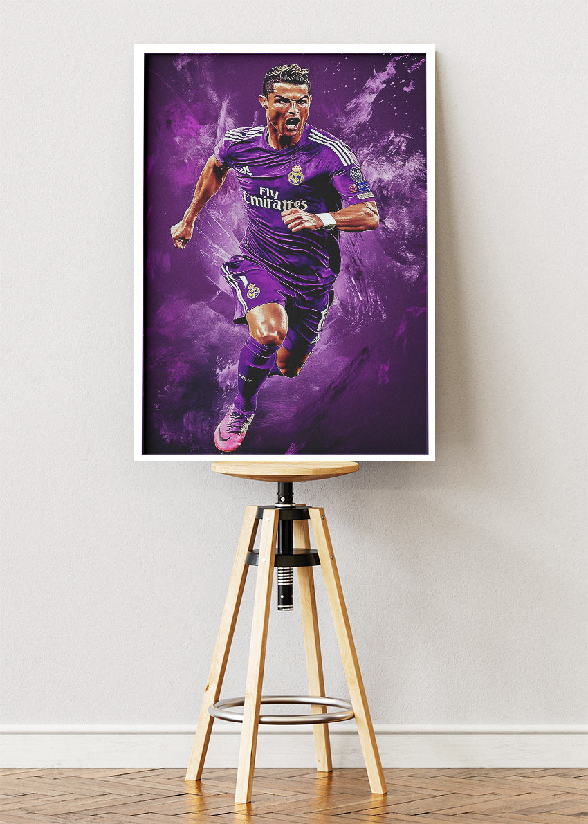 Cristiano Ronaldo Real Madrid Purple Kit Wall Art | Dynamic Football Poster & Canvas