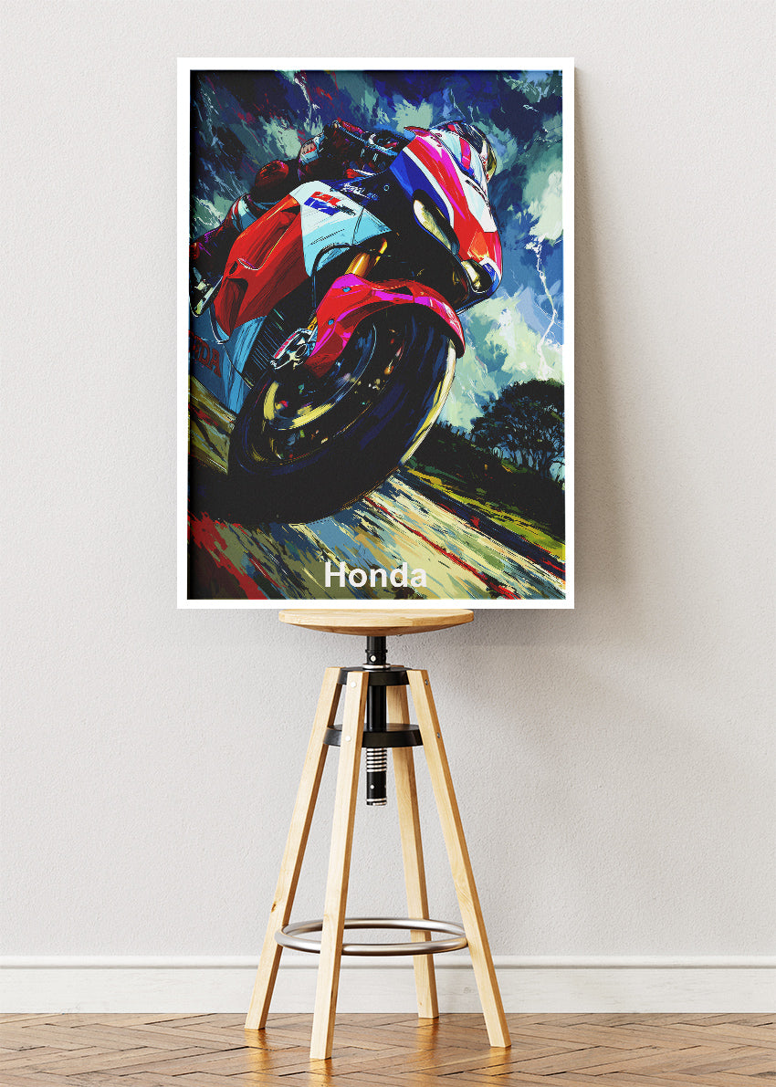 Honda Superbike Open Road Motion Wall Art Poster & Canvas