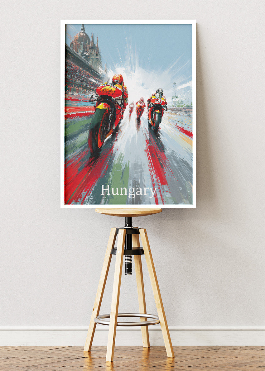 Hungary Motorcycle Racing Motion Wall Art Poster & Canvas