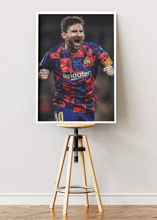 Lionel Messi Barcelona Celebration Wall Art | Iconic Football Legend Poster & Canvas