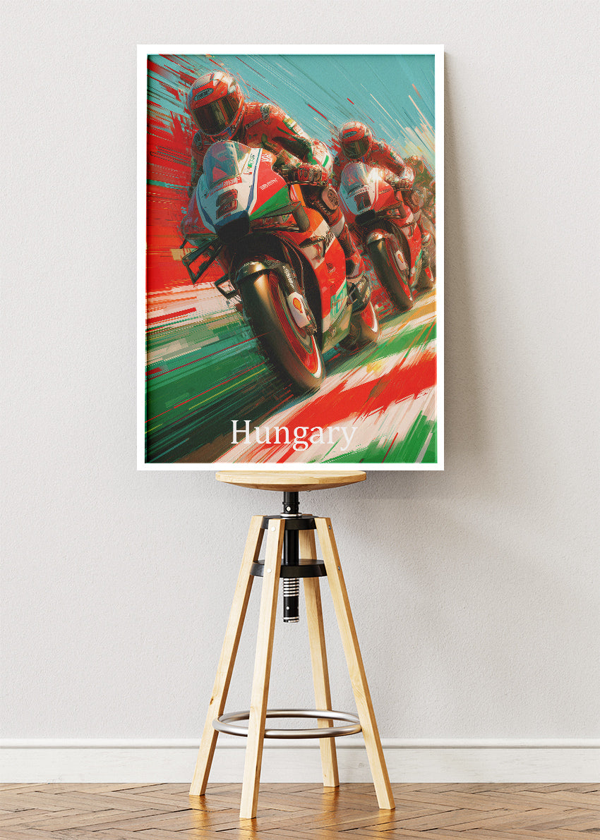 Hungary Motorcycle Racing Pack Motion Wall Art Poster & Canvas