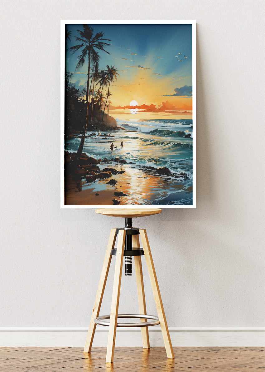 Golden Hour Tropical Coast – Sunset Beach Canvas & Poster Print – AI PRINT LAB