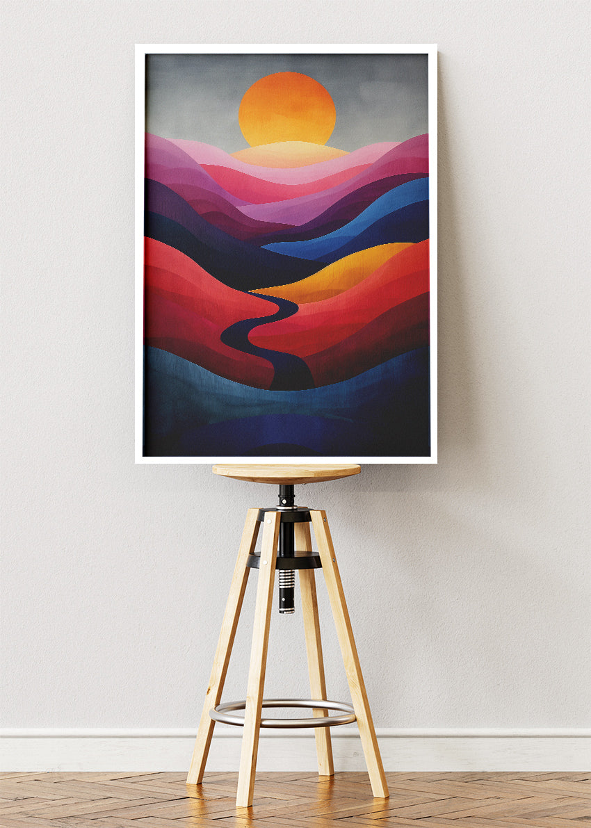 Abstract Sunset Hills – Modern Color Block Landscape Canvas & Poster Print – AI PRINT LAB