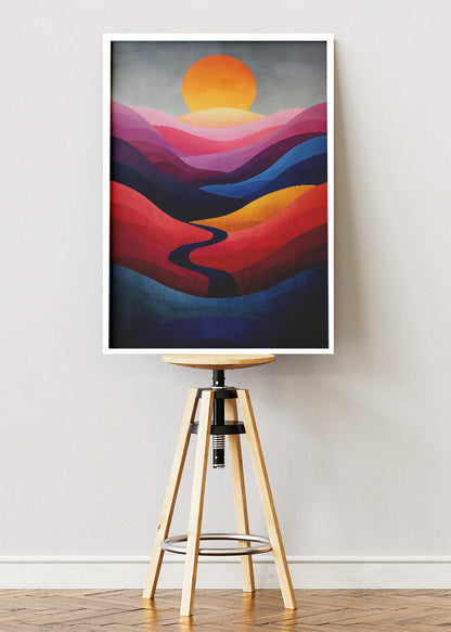 Abstract Sunset Hills – Modern Color Block Landscape Canvas & Poster Print – AI PRINT LAB