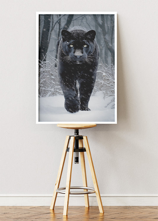 Black Panther Poster & Canvas Print – Majestic Snow Wildlife Art