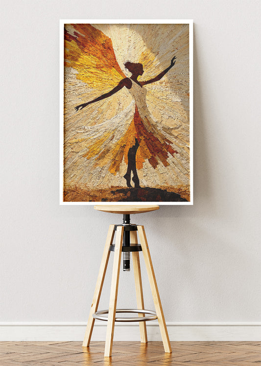 Golden Abstract Dancer Wall Art – Modern Textured Silhouette Canvas Print & Contemporary Statement Poster for Living Room Decor UK