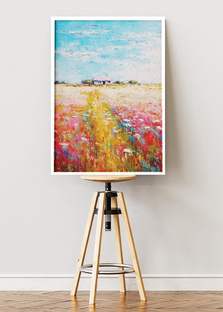Vibrant Wildflower Path – Modern Impressionist Meadow Canvas & Poster Print – AI PRINT LAB