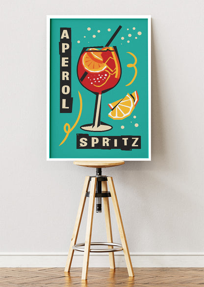 Aperol Spritz Modern Retro Poster & Canvas Print | Bold Italian Cocktail Wall Art