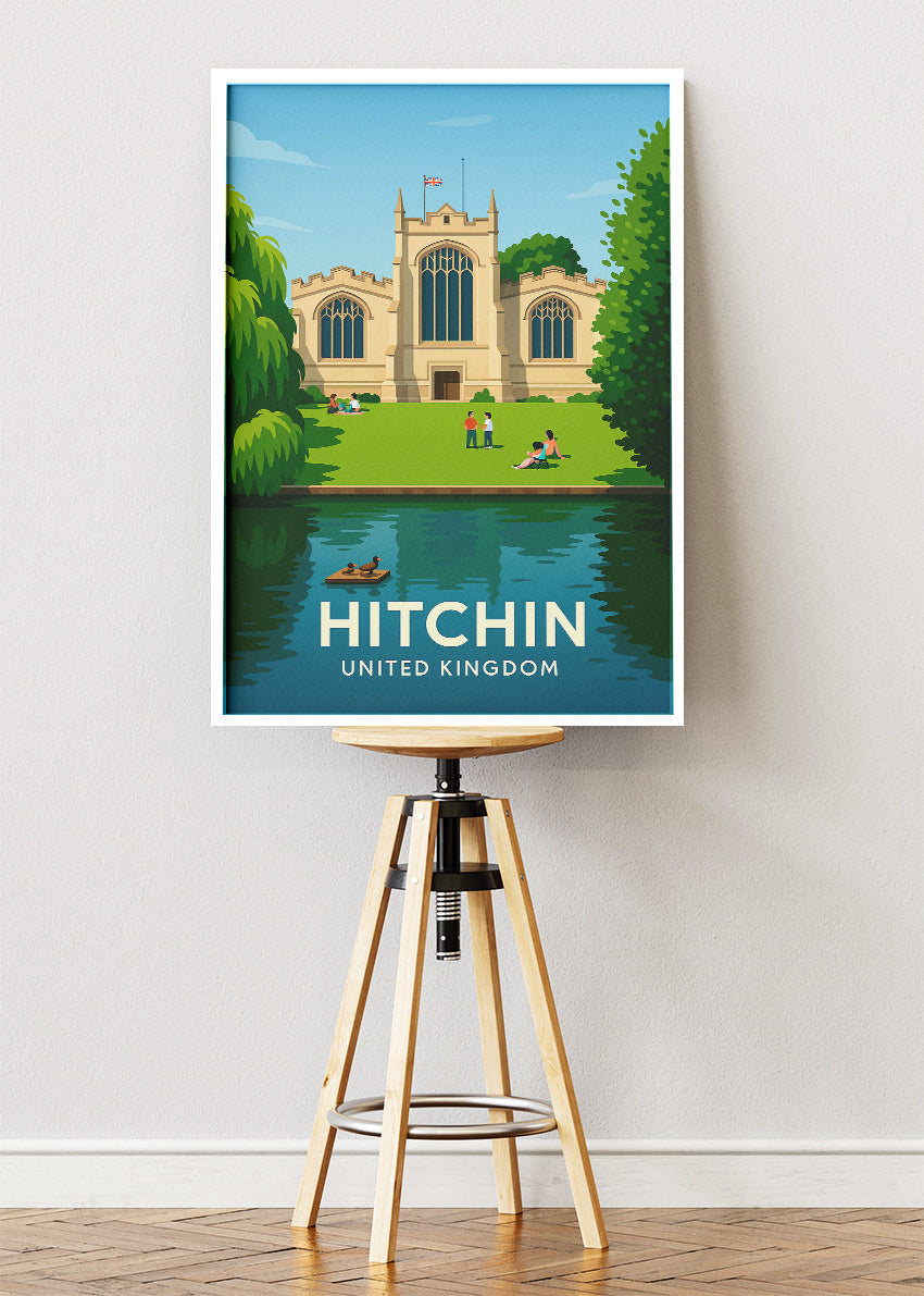 Hitchin United Kingdom Poster & Canvas Print – Illustrated St Mary’s Church Art