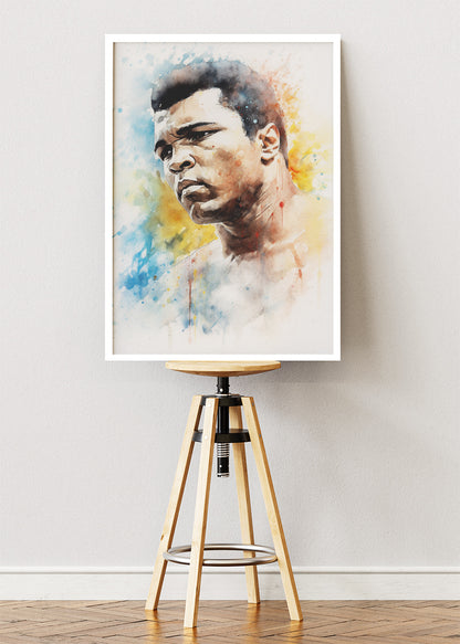 Muhammad Ali Watercolor Portrait Poster & Canvas Art Print – Iconic Boxing Legend Wall Art