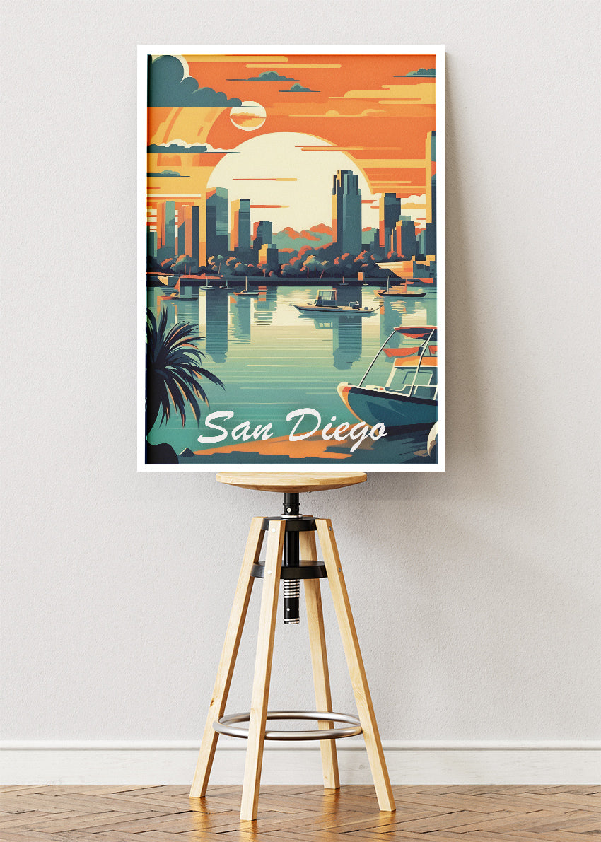 San Diego Sunset Skyline Poster & Canvas Print – Coastal Cityscape Wall Art