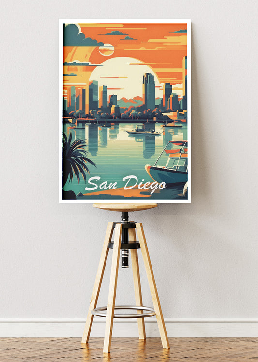 San Diego Sunset Skyline Poster & Canvas Print – Coastal Cityscape Wall Art
