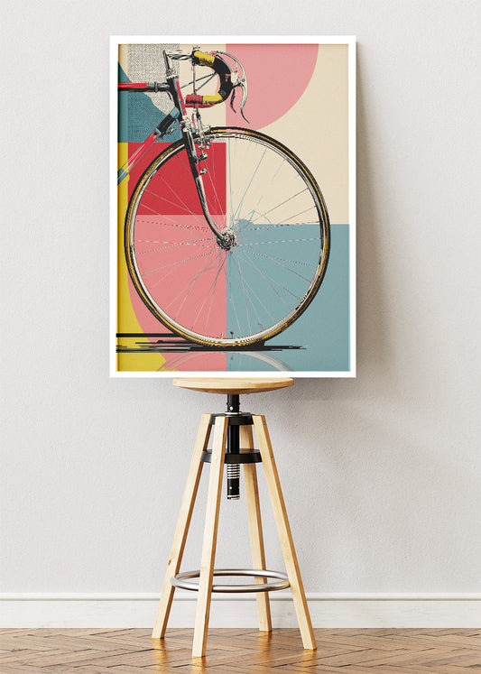 Retro Bicycle Art Print & Canvas – Modern Geometric Cycling Wall Art