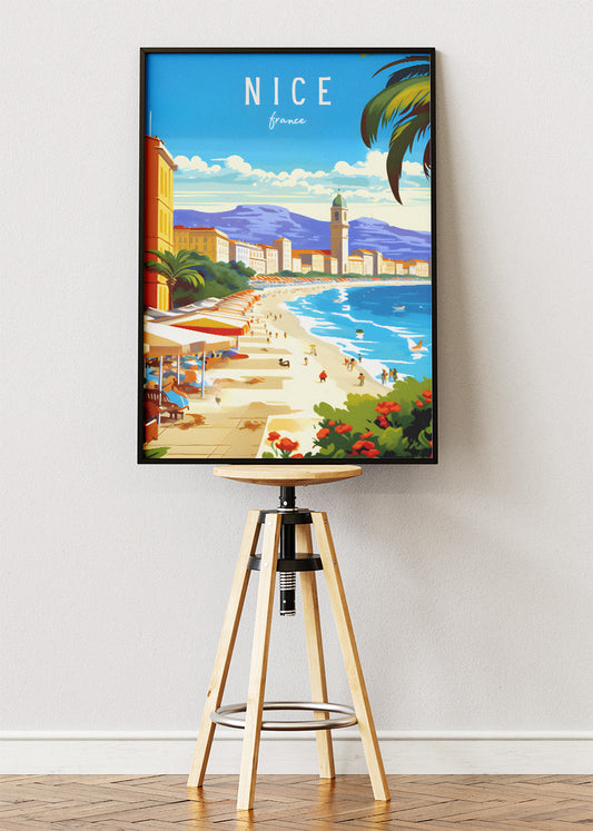 Nice France Beach Poster & Canvas Print – Illustrated French Riviera Art