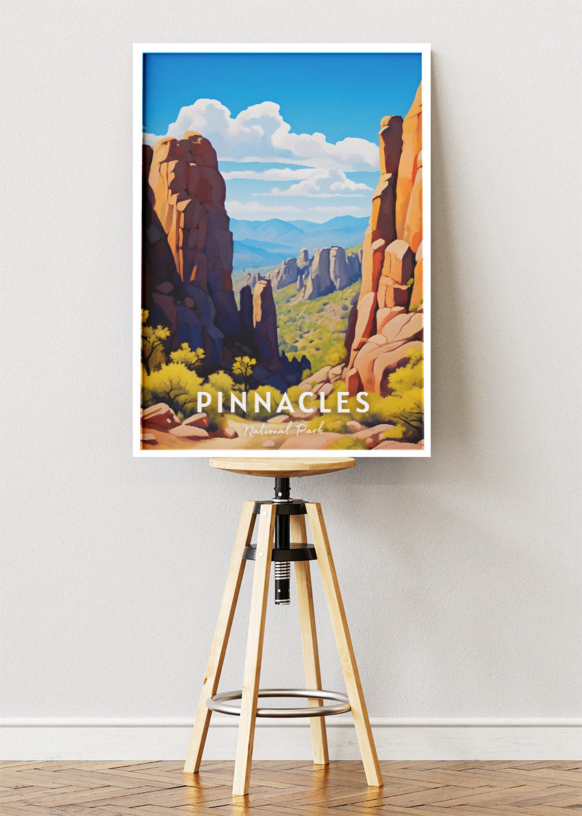 Pinnacles National Park Poster & Canvas Print – California Rock Formations Landscape Illustration Wall Art