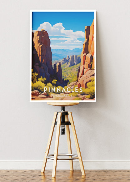 Pinnacles National Park Poster & Canvas Print – California Rock Formations Landscape Illustration Wall Art