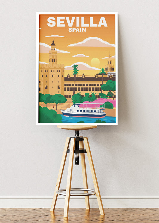 Sevilla Spain Poster & Canvas Print – Illustrated Andalusia Cityscape Art
